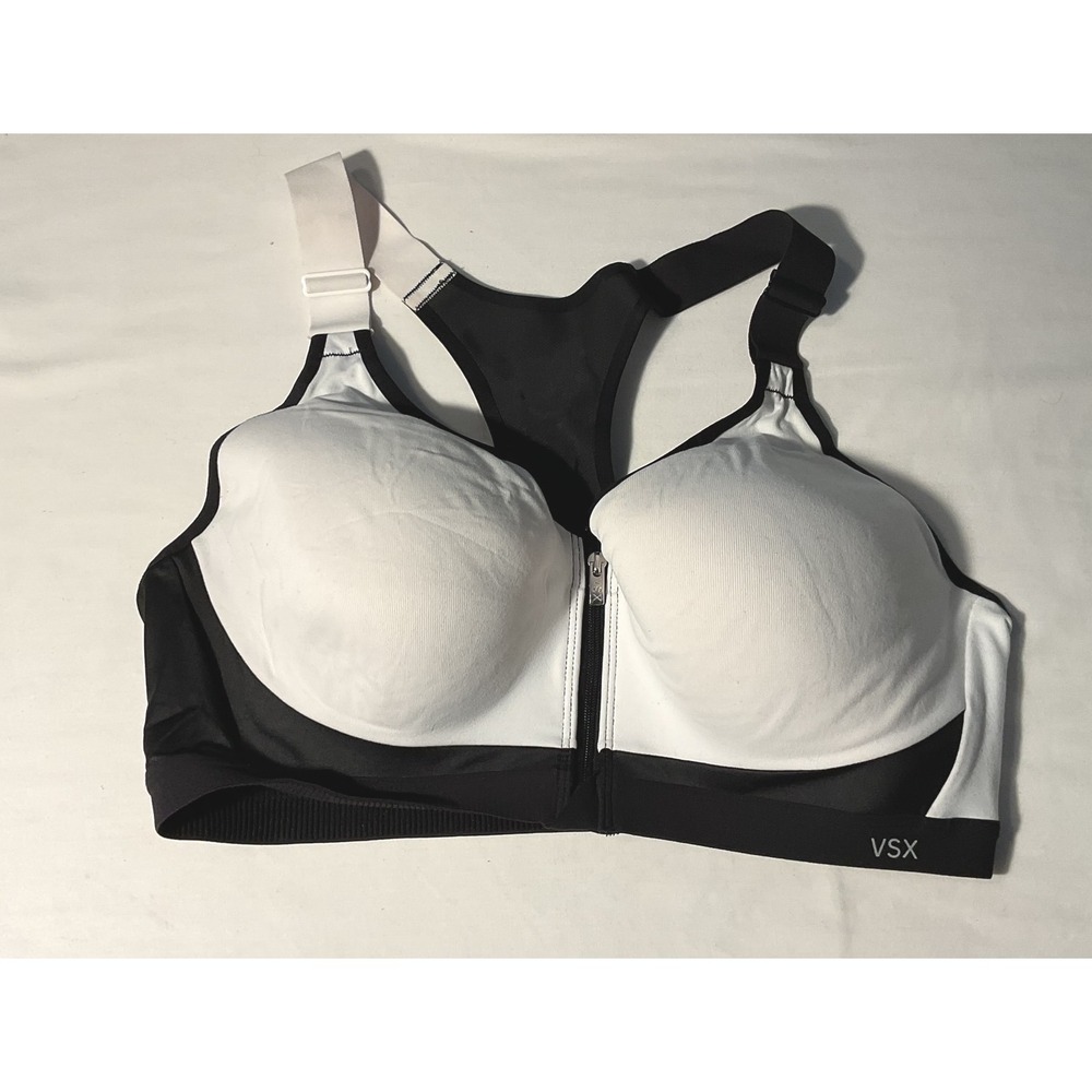 Victorias Secret VSX Sport Front Zip Racerback Sports Bra Black White 38D